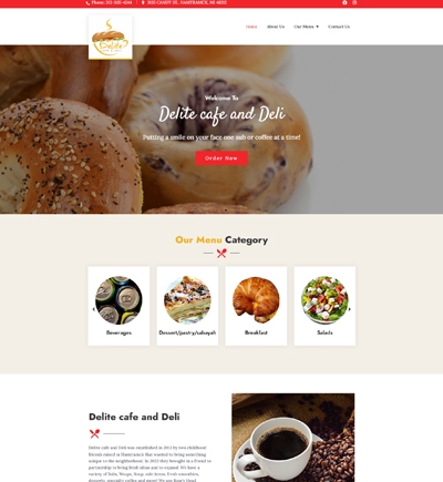 Delite cafe img Restaurant Website Development